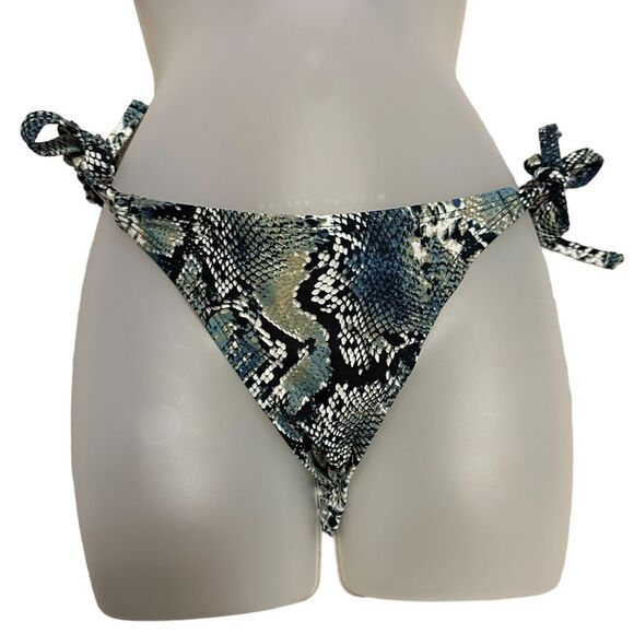 Snake Skin Green Bikini Tie Cheeky Cinched Bottom Bikini Set - Picture 4 of 5